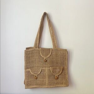 Vintage Tan Woven Tote Bag